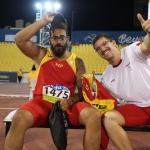 Kim López y Héctor Cabrera, en la final de lanzamiento disco F12 del Mundial de Atletismo Doha 2015.