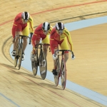 Equipo de velocidad (Amador Granados, Eduardo Santas, Alfonso Cabello), que logró el bronce en el Mundial de Pista Montichiari 2016.