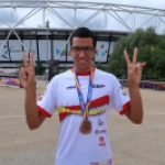 Joan Munar, con la medalla de bronce en los 100 metros T12 durante el Campeonato del Mundo de Atletismo Paralímpico de Londres.