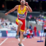 Xavi Porras, durante su participación en la prueba de salto de longitud en el Campeonato del Mundo de Atletismo Paralímpico de Londres.