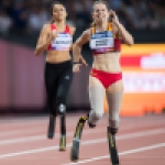 Sara Andrés, durante la prueba de los 400 metros T44 durante el Campeonato del Mundo de Atletismo Paralímpico de Londres.