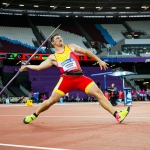 Héctor Cabrera, en un lanzamiento de la prueba de jabalina F13 durante el Campeonato del Mundo de Atletismo Paralímpico de Londres.