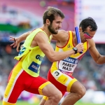 Martín Parejo y su guía, durante la prueba de Relevo 4x100 T11-T13 Campeonato del Mundo de Atletismo Paralímpico Londres 2017.