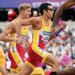 Joan Munar y José Luis Fernández Taular, en la prueba del Relevo 4x100 T11-T13 Campeonato del Mundo de Atletismo Paralímpico Londres 2017.