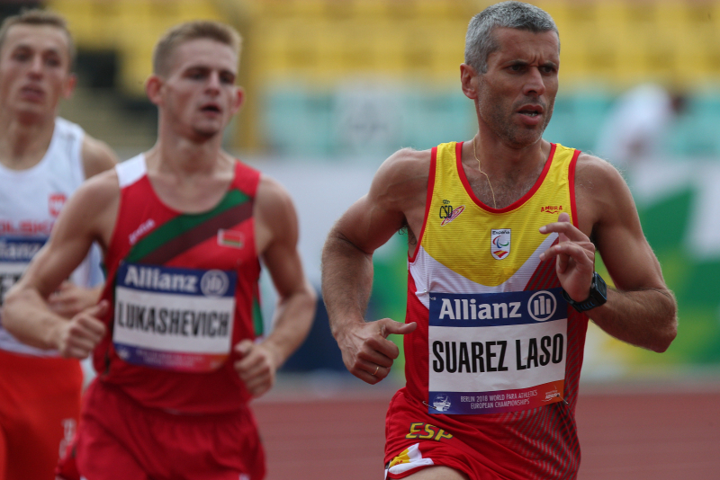 Alberto Suárez, durante la prueba de los 5000 metros T13 en el Europeo 