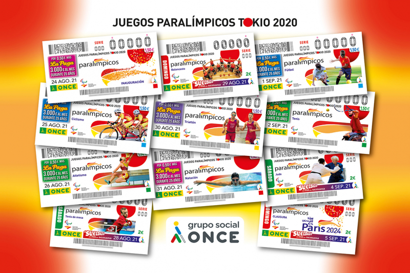 Cartel con los once cupones de la ONCE dedicados a los Juegos Paralímpicos de Tokio