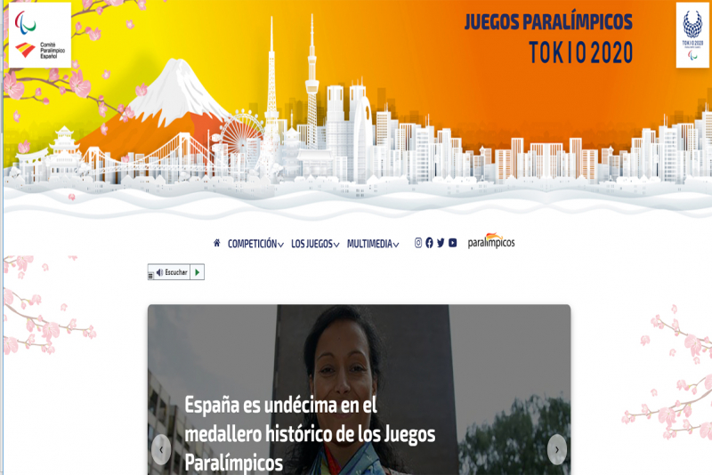 Pantallazo de la página web www.paralimpicos.es dedicada a los Juegos de Tokio