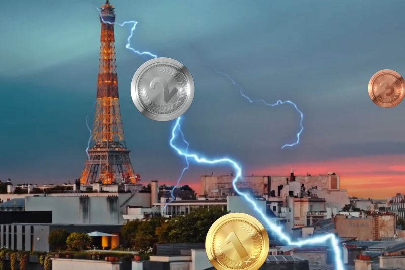 Imagen de París con la simulación de la lluvia de medallas