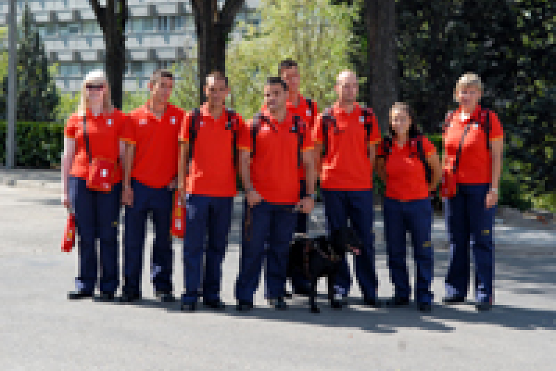 Deportistas espa�oles durante la despedida.