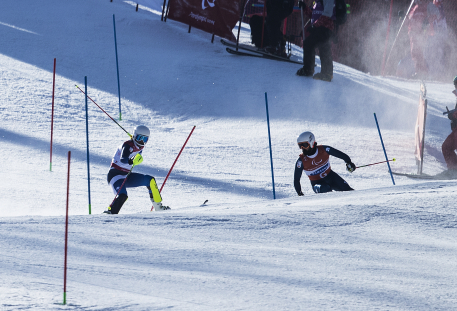 Imagen de Jon Santacana y Miguel Galindo, en el eslalon de los Juegos Paralímpicos de Pyeongchang 2018.