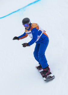 Imagen de Astrid Fina durante la carrera de banked slalom de los Juegos Paralímpicos de Pyeongchang 2018.