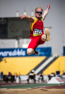 Iván Cano, durante la prueba de salto de longitud en el Mundial de Atletismo Doha 2015.