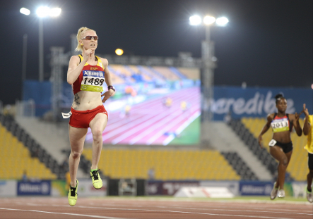 Melany Berges, durante una de las pruebas del Mundial de Atletismo Doha 2015.