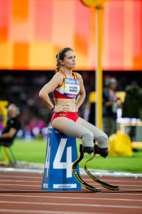 Sara Andrés, antes de la prueba de 400 metros T44 durante el Campeonato del Mundo de Atletismo Paralímpico de Londres.