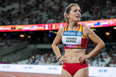 Sara Andrés, tras la prueba de los 400 metros T44 durante el Campeonato del Mundo de Atletismo Paralímpico de Londres.