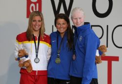 Marta Gmez con la medalla de plata de los 400 metros libre (S13), del Campeonato del Mundo de Natacin Paralmpica en Montreal, Canad.
