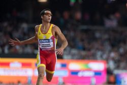 Joan Munar gana la medalla de bronce en los 100 metros T12 durante el Campeonato del Mundo de Atletismo Paralmpico de Londres.