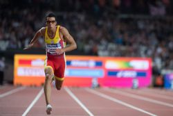 Joan Munar gana la medalla de bronce en los 100 metros T12 durante el Campeonato del Mundo de Atletismo Paralmpico de Londres.