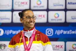 Teresa Perales gana la medalla de plata en 50 metros espalda S5  durante la tercera jornada del Mundial de Natacin Paralmpica de Mxico 2017.