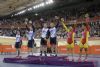 Jose Enrique Porto y Jose Antonio Villanueva en el podium con la medalla de bronce en la prueba de velocidad.