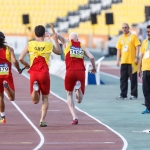 Relevo 4x100 T11-T13, durante el Mundial de Atletismo Doha 2015: Martin Parejo y Tim Stewart, Diego Sancho, Gerard Descarrega y Marcos Blanquiño y Joan Munar.